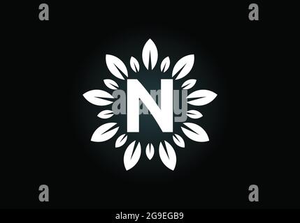 Initial N monogram letter alphabet with leaf wreath. Green leaf, flower logo design concept. Modern vector logo design for business, and company Stock Vector