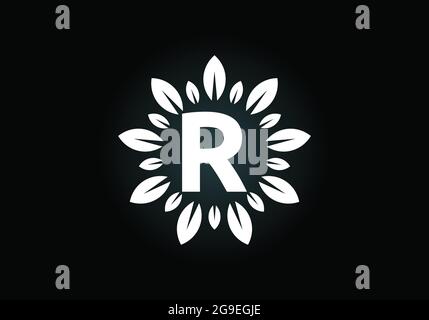 Initial R monogram letter alphabet with leaf wreath. Green leaf, flower logo design concept. Modern vector logo design for business, and company Stock Vector