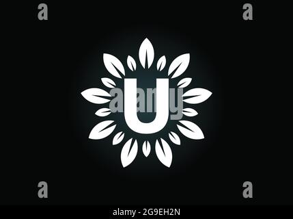 Initial U monogram letter alphabet with leaf wreath. Green leaf, flower logo design concept. Modern vector logo design for business, and company Stock Vector