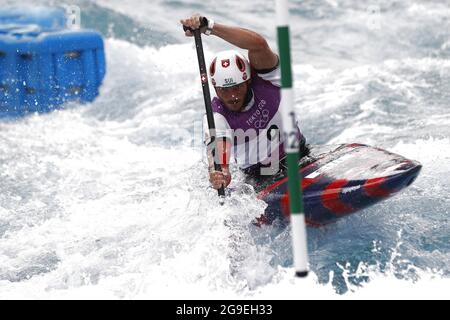 Tokyo, Japan. 26th July, 2021. Thomas Koechlin of Switzerland competes the men's canoe semifinal at the Tokyo 2020 Olympic Games in Tokyo, Japan, July 26, 2021. Credit: Fei Maohua/Xinhua/Alamy Live News Stock Photo