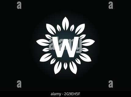 Initial W monogram letter alphabet with leaf wreath. Green leaf, flower logo design concept. Modern vector logo design for business, and company Stock Vector