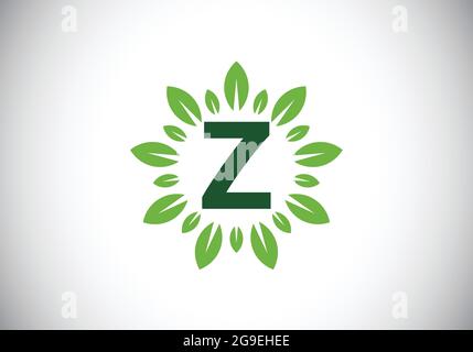 Initial Z monogram letter alphabet with leaf wreath. Green leaf, flower logo design concept. Modern vector logo design for business, and company Stock Vector