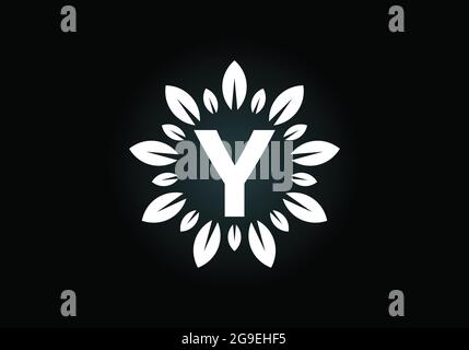 Initial Y monogram letter alphabet with leaf wreath. Green leaf, flower logo design concept. Modern vector logo design for business, and company Stock Vector