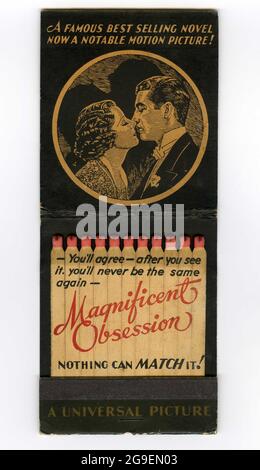 Promotional Large Format Matchbook for IRENE DUNNE and ROBERT TAYLOR in MAGNIFICENT OBSESSION 1935 director JOHN M. STAHL novel Lloyd C. Douglas Universal Pictures Stock Photo