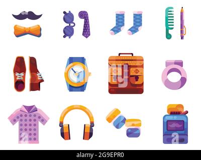 True Man and Gentleman Gifts Icon Set Stock Vector