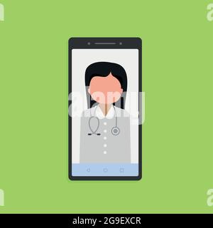 Online medical consultation on the smartphone on green. Stock vector Stock Vector