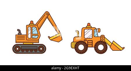 Excavator Dozer Digger Tractor car icon isolated Stock Vector