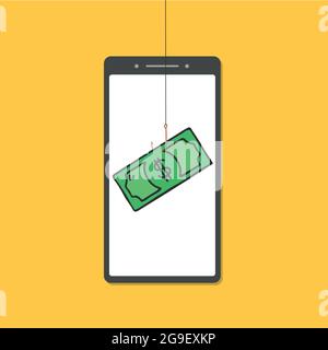 Hacker stealing money, personal information as passwords from a smartphone useful for anti phishing and internet viruses. Stock Vector