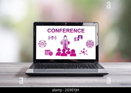 Conference concept shown on a laptop screen Stock Photo