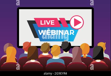 People watching live webinar. Digital network television live stream entertainment media vector video player concept. Stock Vector