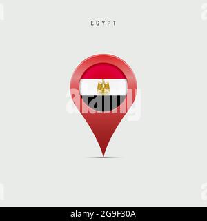 Teardrop map marker with flag of Egypt. Egyptian flag inserted in the location map pin. 3D vector illustration isolated on light grey background. Stock Vector