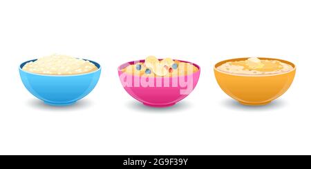 Set of porridge bowls on white background Stock Vector