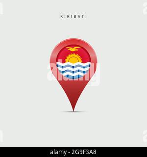 Teardrop map marker with flag of Kiribati. Republic of Kiribati flag inserted in the location map pin. 3D vector illustration isolated on light grey b Stock Vector