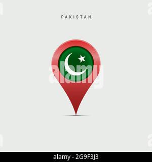 Teardrop map marker with flag of Pakistan. Pakistani flag inserted in the location map pin. 3D vector illustration isolated on light grey background. Stock Vector