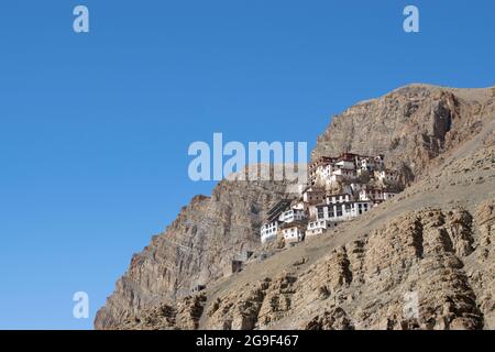 Kye Gompa a Tibetan Buddhist monastery on top of a hill at  4,166 metres above sea level, close to Spiti River, Himachal Pradesh, India Stock Photo