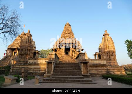 LAKSHMANA TEMPLE: Façade, Western Group, Khajuraho, Madhya Pradesh, India, UNESCO World Heritage Site Stock Photo