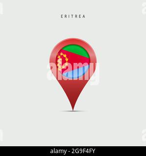 Teardrop map marker with flag of Eritrea. Eritrean flag inserted in the location map pin. 3D vector illustration isolated on light grey background. Stock Vector