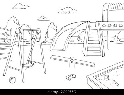 Playground graphic black white landscape sketch illustration vector ...