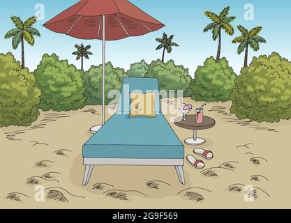 Beach vacation graphic color landscape sketch illustration vector Stock Vector