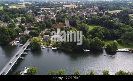 Cookham bridge over river Thames  Berkshire UK drone image
