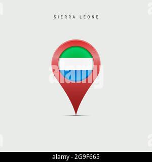 Teardrop map marker with flag of Sierra Leone. Salone flag inserted in the location map pin. 3D vector illustration isolated on light grey background. Stock Vector