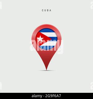 Teardrop map marker with flag of Cuba. Cuban flag inserted in the location map pin. 3D vector illustration isolated on light grey background. Stock Vector