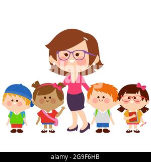 Teacher and group of children students. Stock Photo