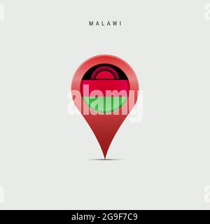 Teardrop map marker with flag of Malawi. Malawian flag inserted in the location map pin. 3D vector illustration isolated on light grey background. Stock Vector