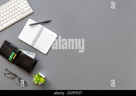 Outfit of business man with male accessories on office table Stock Photo
