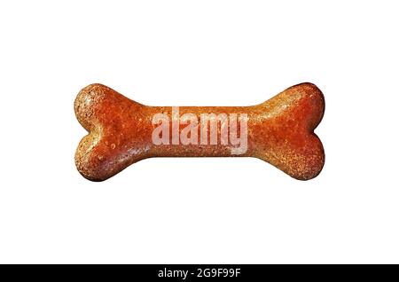 Dog food bone isolated on white background. Close up view of single dog food bone treat, isolated on white. Stock Photo