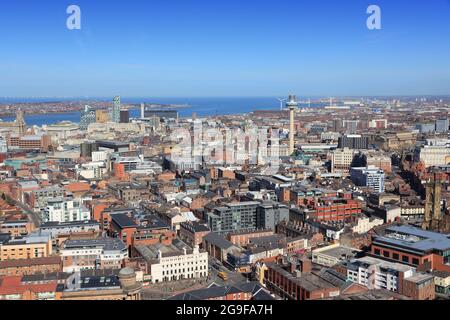 Liverpool city aerial view. City in the United Kingdom. Stock Photo