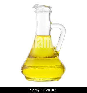 Transparent glass jug with olive oil Stock Photo