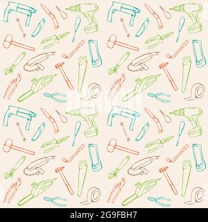 vector seamless pattern, construction tools background Stock Vector