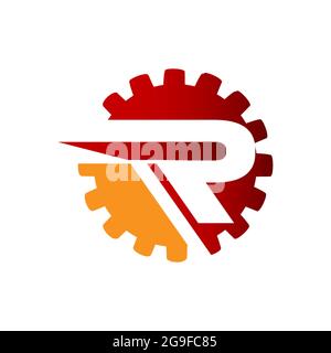 creative simple letter R combining with gear logo design and cogs vector for Sign of machine work design modern industry company logo icon illustratio Stock Vector