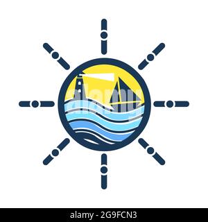 beach sea boat theme steering wheel nautical logo design vector illustration Stock Vector