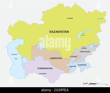 vector map of the five states of central asia Stock Vector