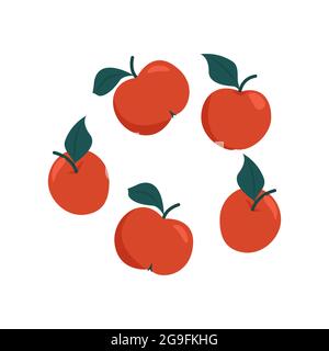 Red ripe apples set, vector illustration of autumn harvest in flat style. Isolate Stock Vector