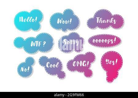 Set of social network stickers design. Isolated vector illustrations for online communication, networking, social media, web design, mobile message, chat, marketing material. Vector illustration Stock Vector