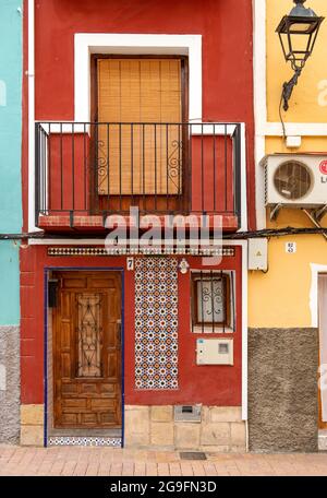 Close-up of colorful windows and doors of fishermen's houses in Villajoyosa, Spain Stock Photo