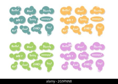 Set of social network stickers design. Isolated vector illustrations for online communication, networking, social media, web design, mobile message, chat, marketing material. Vector illustration Stock Vector