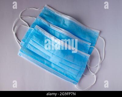 Three disposable masks used for Covid-19, India Stock Photo