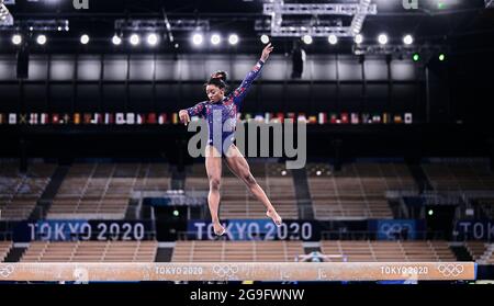 July 25, 2021: Simone Biles of United States of America during women's qualification for the Artistic Gymnastics final at Olympic games in Ariake Gymnastics Centre, Tokyo, Japan. Ulrik Pedersen/CSM Stock Photo
