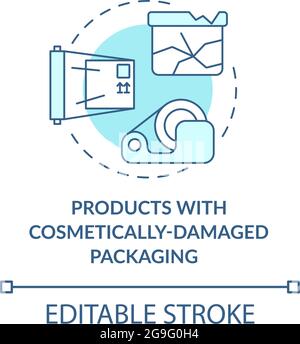 Products with cosmetically-damaged packaging concept icon. Stock Vector