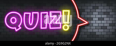 Quiz neon text on the stone background. Quiz. For business, marketing and advertising. Vector on isolated background. EPS 10. Stock Vector