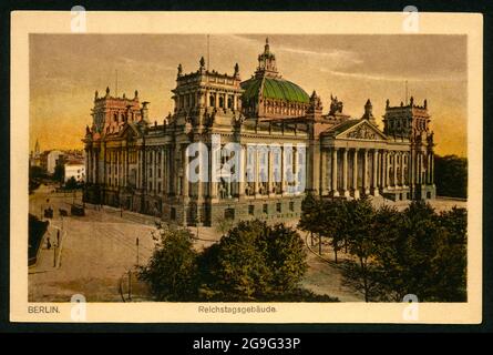 geography / travel, Germany, Berlin, Reichstag building, postcard, publishing house J. W. B. No. 120, ADDITIONAL-RIGHTS-CLEARANCE-INFO-NOT-AVAILABLE Stock Photo