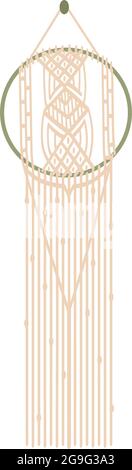 Diy macrame wall hanging. Boho knitting decoration, made of cotton cord. Flat style, hand drawn vector illustration, isolated on white background Stock Vector