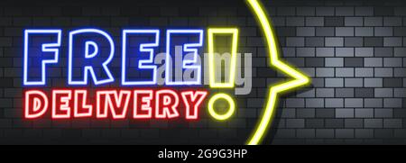 Free delivery neon text on the stone background. Free delivery. For business, marketing and advertising. Vector on isolated background. EPS 10. Stock Vector