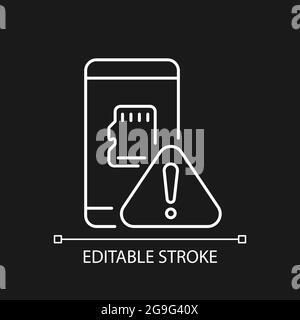 Micro SDcard not working white linear icon for dark theme Stock Vector