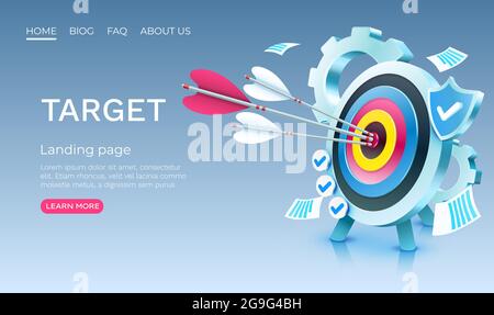 Target gear landing page, banner business 3d icon. Vector illustration Stock Vector
