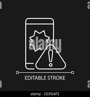 Phone crashes white linear icon for dark theme Stock Vector